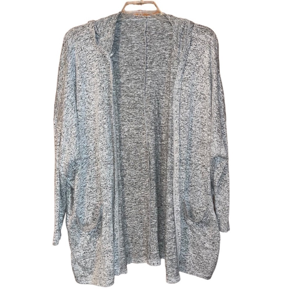 Gray hooded cardigan sweater size X-Large with front pockets, no brand tag name